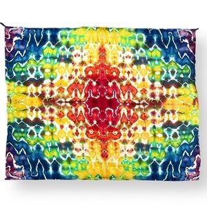 Hand tie dyed giant wall hanging tapestry in a 51x46" psychedelic rainbow glitch